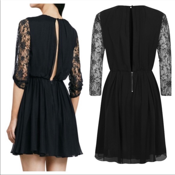 100%Silk Alice + Olivia Shirred Lace Sleeve Dress - Picture 2 of 16